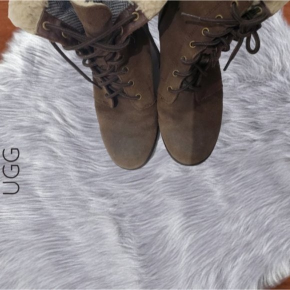 Super Rare UGG "ZEA" Platform Suede Leather Shearling Winter Boots - Picture 4 of 15